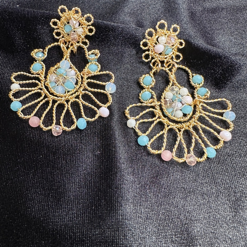 Elegant Gold and Blue Statement Earrings